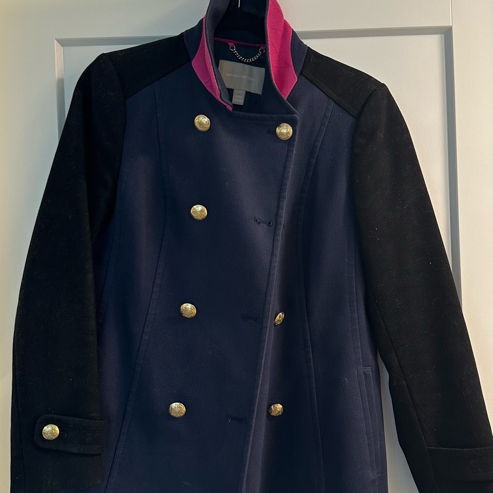 Banana Republic Navy and Black Double-Breasted Coat